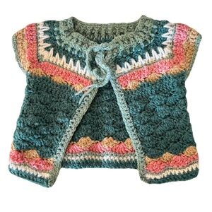 Vintage 90s Baby Handmade Knit Girl Toddler 12-18 Months Cardigan Sweater